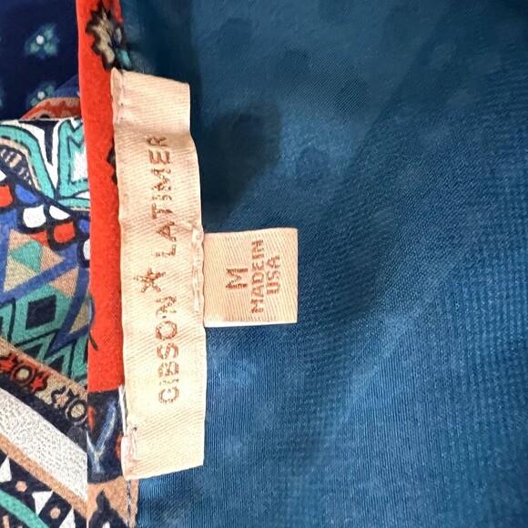Gibson Latimer Geometric 3/4 Sleeve Tie Front Blouse Size Medium - Picture 7 of 9